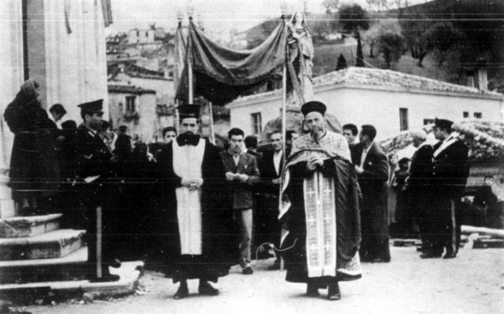 Greek Catholic priests leading a festive procession in S. Demetrio Corone.